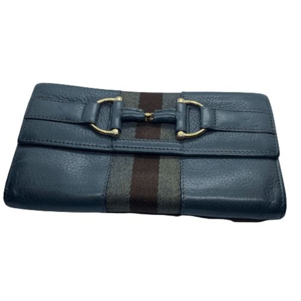 Authentic Gucci Dark Blue-Gray Leather Long Wallet / Clutch **DAMAGED SEAM**